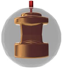 Brown and gold mechanical component on a gray background